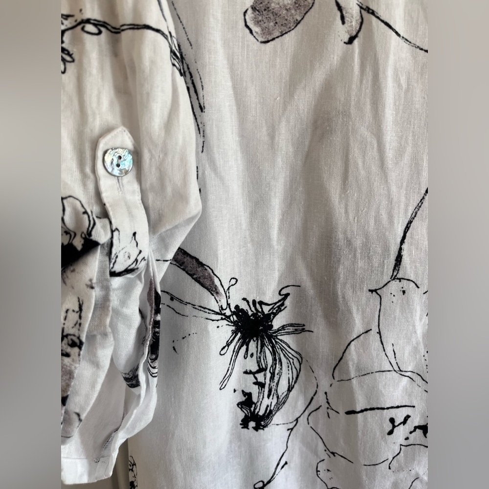 Habitat Linen Blend Floral Swing Shirt Women’s S White Black Floral Lagenlook - Picture 3 of 8
